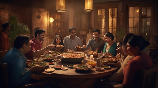 Famiglia indiana sul tavolo da pranzo