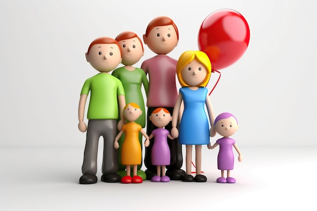 Famiglia insieme padre madre e figli stile rendering 3D AI Illustrazione generata