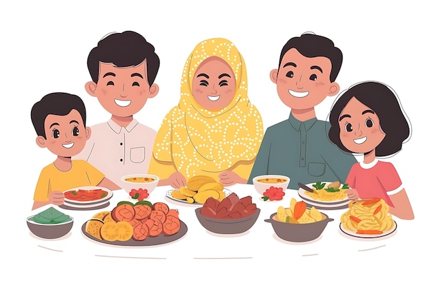 famiglia islamica con cibo delizioso medio colpo