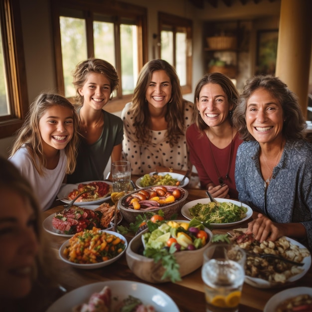 Famiglia multigenerazionale che si diverte a cena