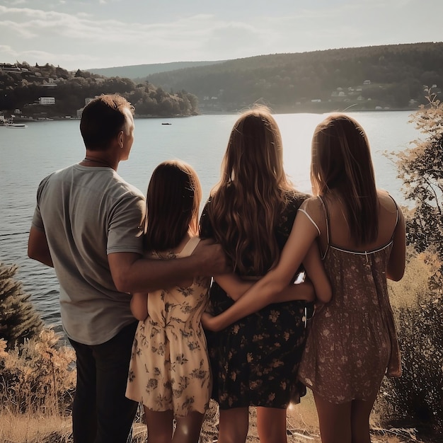 famiglia nel lago