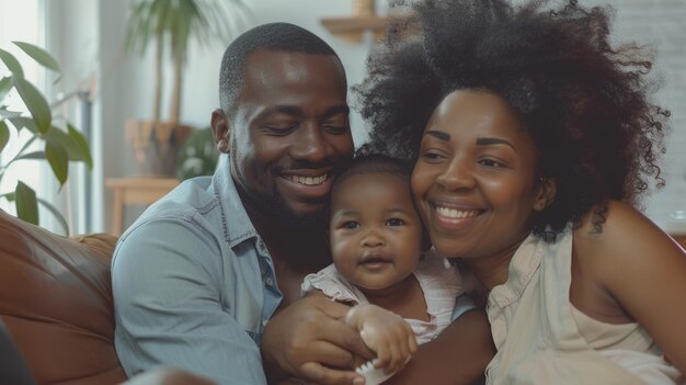 Famiglia nera felice che si diverte insieme a casa