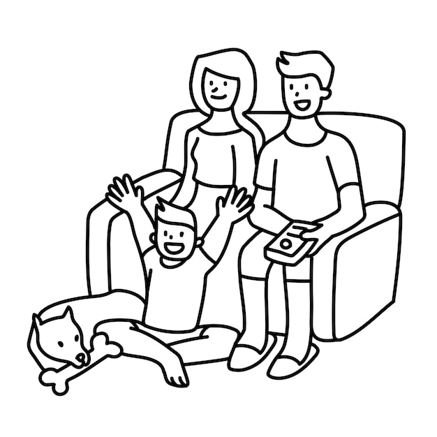 Famiglia Png che guarda la TV con uno sfondo trasparente