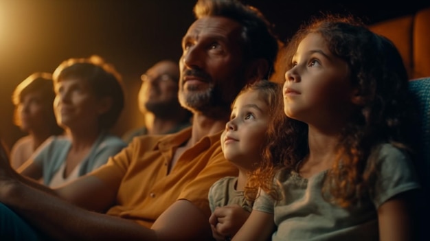 Famiglia Seduta Sul Divano Nella Sala Open Space A Guardare La Televisione