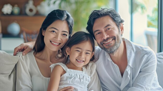 Famiglia sorridente nel soggiorno