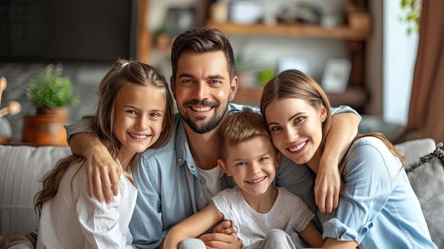 Famiglia sorridente nel soggiorno