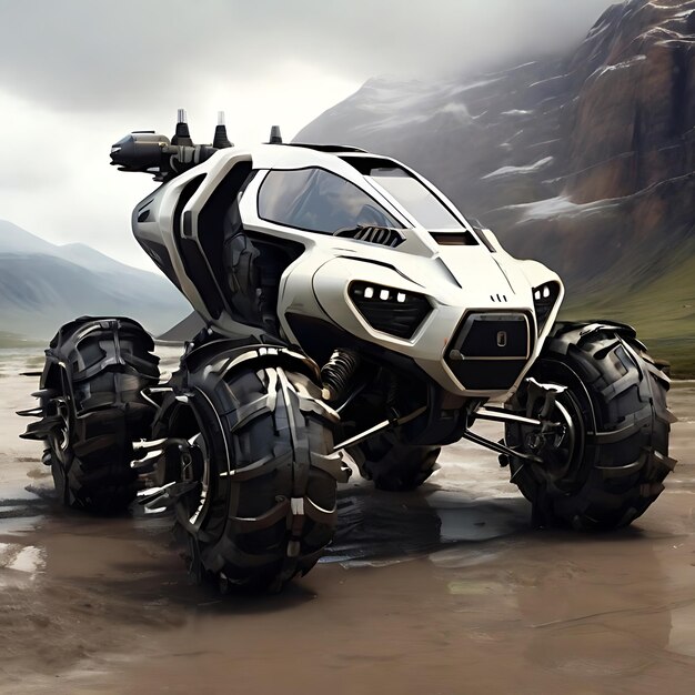 Fammi un futuristico ALLTERRAIN VEHICLE che ha 6 ruote generate dall'AI