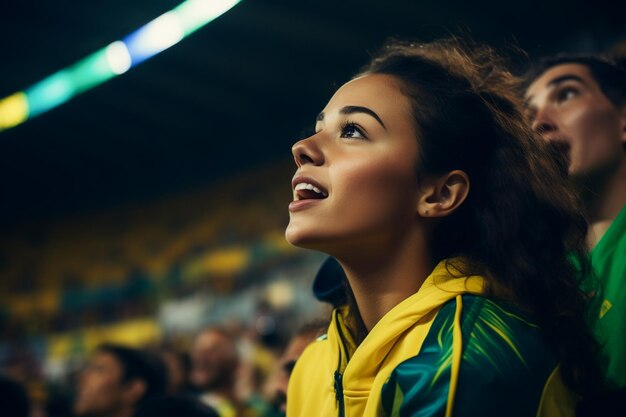 Fan brasiliane di calcio in uno stadio della Coppa del Mondo che sostengono la squadra nazionale