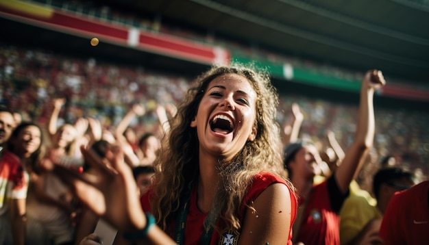 Fan donna che guarda la Coppa del Mondo di calcio