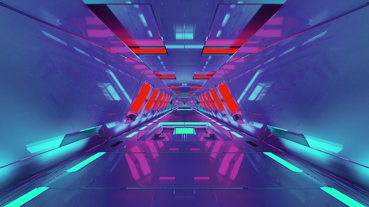 Foto fantascienza 4k uhd 3d illustrazione del corridoio infinito