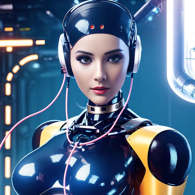 Fantascienza futuristica di arte generativa robot cyborg donna di AI