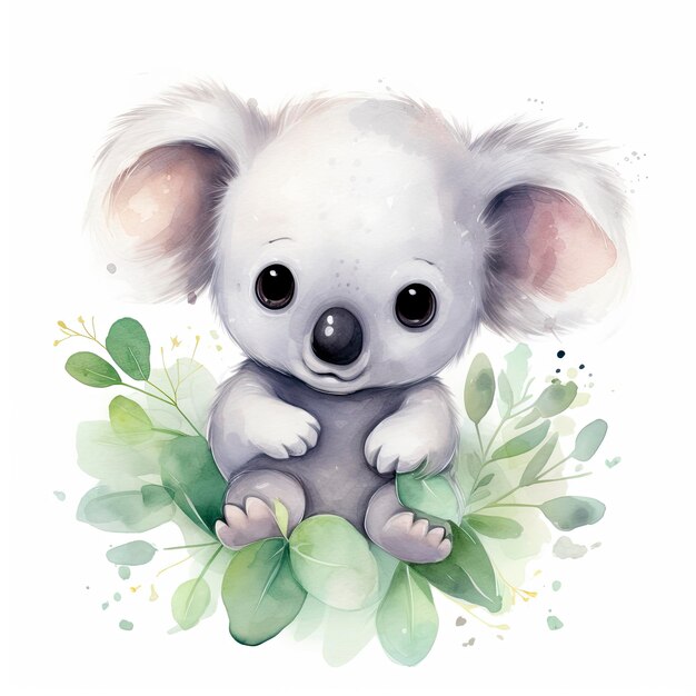 Fantasia acquerello Baby Koala clip art isolato sfondo bianco