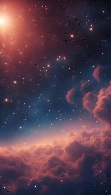 Fantasia cielo con nuvole e stelle 3D render illustrazione