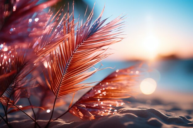 Fantasia costiera Lo sfondo sfocato del bokeh delle palme completa la scena sabbiosa che indica la fuga estiva