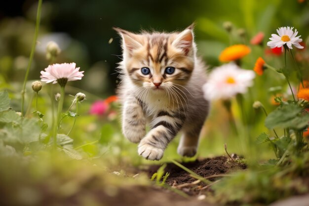 Fantasia da giardino di un gattino giocoso