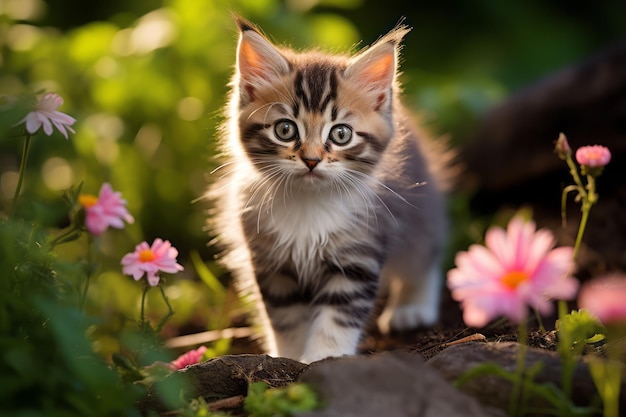 Fantasia da giardino di un gattino giocoso