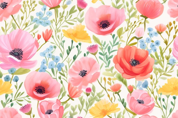 Fantasia da giardino vintage Motivi floreali ad acquerello Dipinti Petali Paradiso Floreale senza giunte dell'acquerello