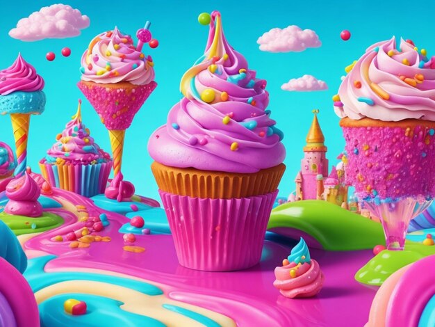 fantasia di caramelle colorate con cupcake