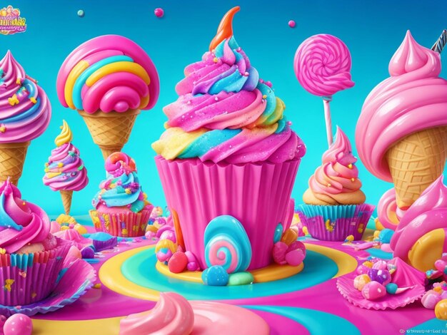 fantasia di caramelle colorate con cupcake