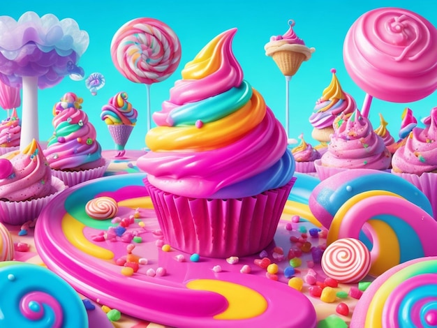 fantasia di caramelle colorate con cupcake