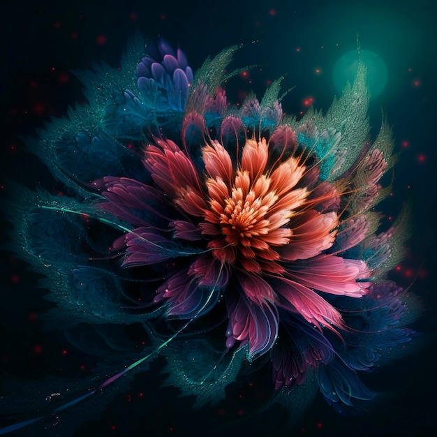 Fantasia di fiori luminosi con luce a incandescenza Splendido fiore di fantasia in stile fiori unici AI generativa