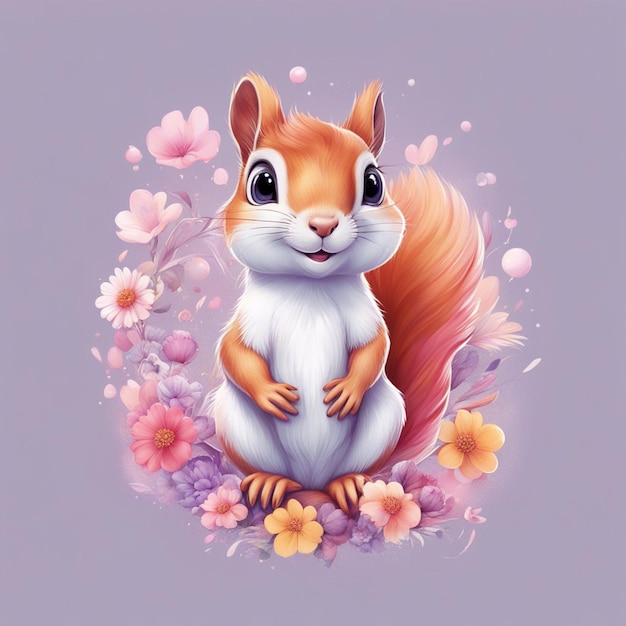 Fantasia di fiori Splash con simpatico scoiattolo T-shirt Design Art