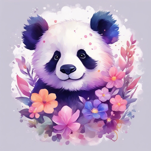 Fantasia Fiori Splash con simpatico panda T Shirt Design Art