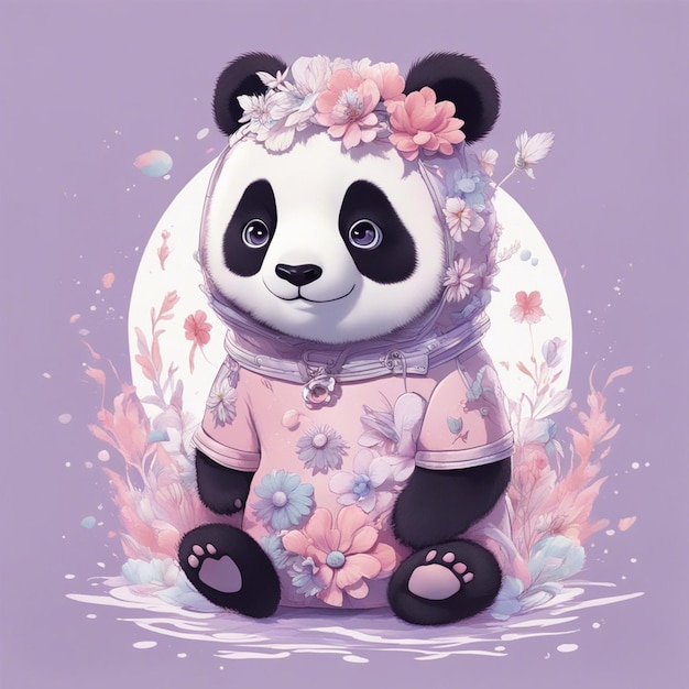 Fantasia Fiori Splash con simpatico panda T Shirt Design Art
