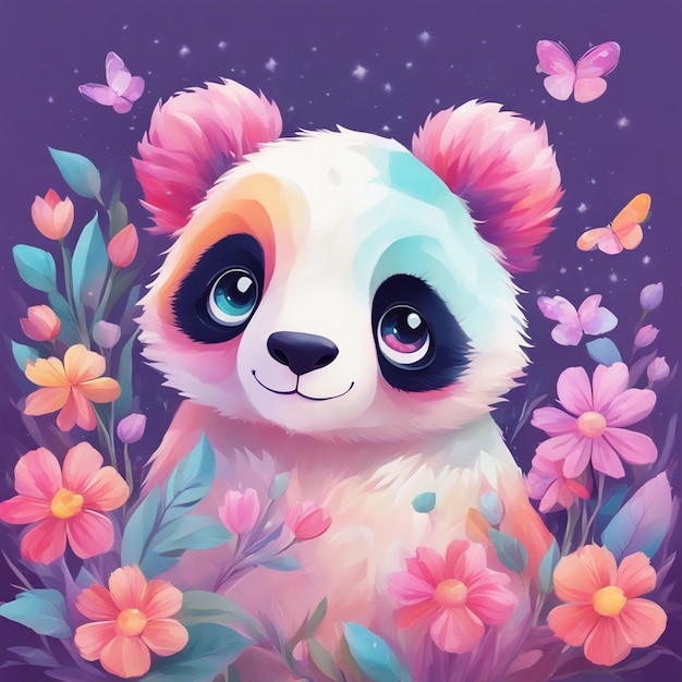 Fantasia Fiori Splash con simpatico panda T Shirt Design Art