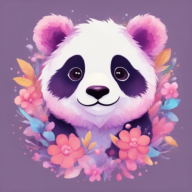 Fantasia Fiori Splash con simpatico panda T Shirt Design Art