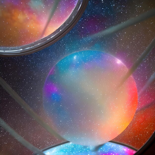 Fantasia generativa AI Glassformism La nebulosa spaziale la terra sono contenute all'interno di una sfera di vetro