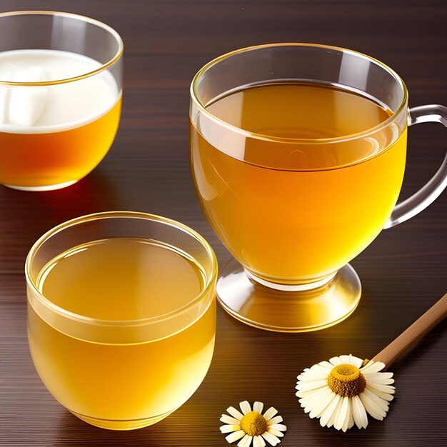 Fantasia generativa AI tè alla camomilla Coppa di tè alla chamomilla con fiori di camomilla