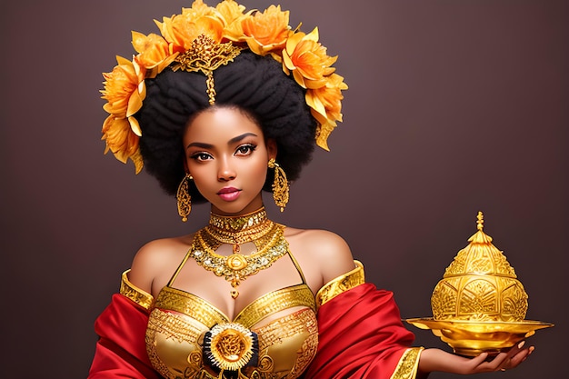 Fantasia glamour donna afro africana arte digitale AI immagine generativa