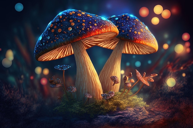 Fantasia immagine realistica di funghi da vicino