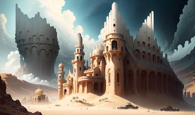 Fantasia pianeta alieno arido deserto deserto paesaggio futuristico universo fantascienza wall art scoperta esplorazione avventura AI generativa
