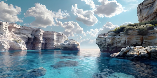 Fantasia pianeta alieno montagna e lago illustrazione 3D Ai Generato
