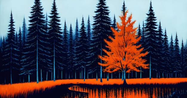 Fantasia sfondo foresta illustrazione pittura Giungla panorama foresta oasi Paesaggio forestale naturale IA generativa