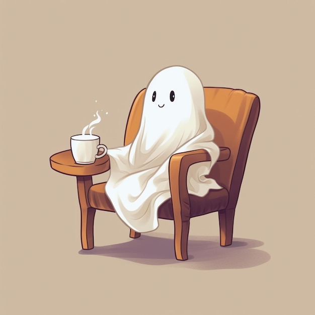 fantasma arafed seduto su una sedia con una tazza di caffè ai generativa
