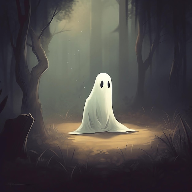 fantasma solitario e triste nella foresta la sera generato dall'intelligenza artificiale