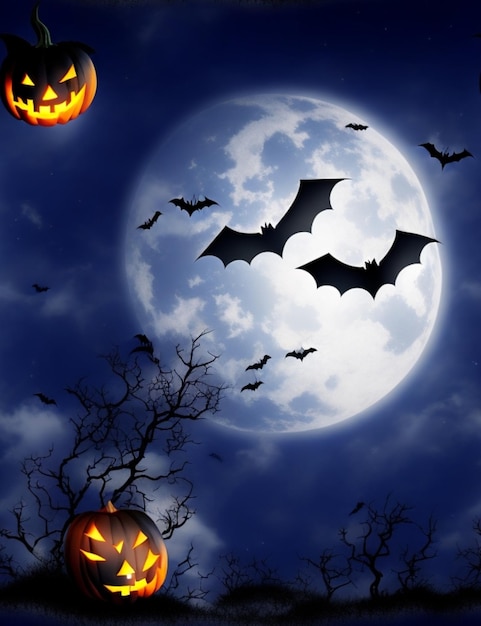 Fantasma spaventoso di Halloween e pipistrello e zucca