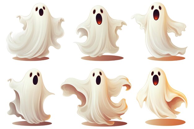 Fantasmi bianchi divertenti di Halloween clip art isolati su sfondo bianco