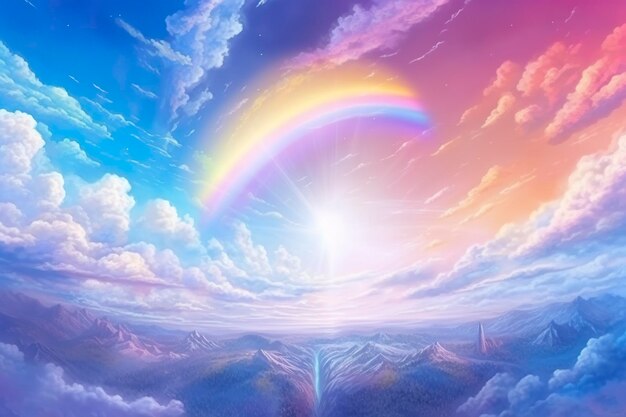 Fantastic sky rainbow Fairy skies rainbows colori paesaggio magico e sogno sky background illustration AI Generative