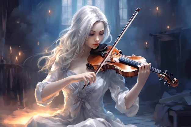 Fantastica illustrazione di una giovane donna che suona il violino