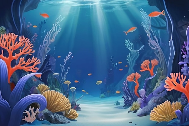Fantastica illustrazione sottomarina del corallo bluebell