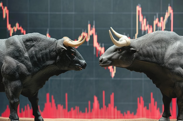 Fantastico cartone animato finanziario Confronto tra toro e orso sul grafico