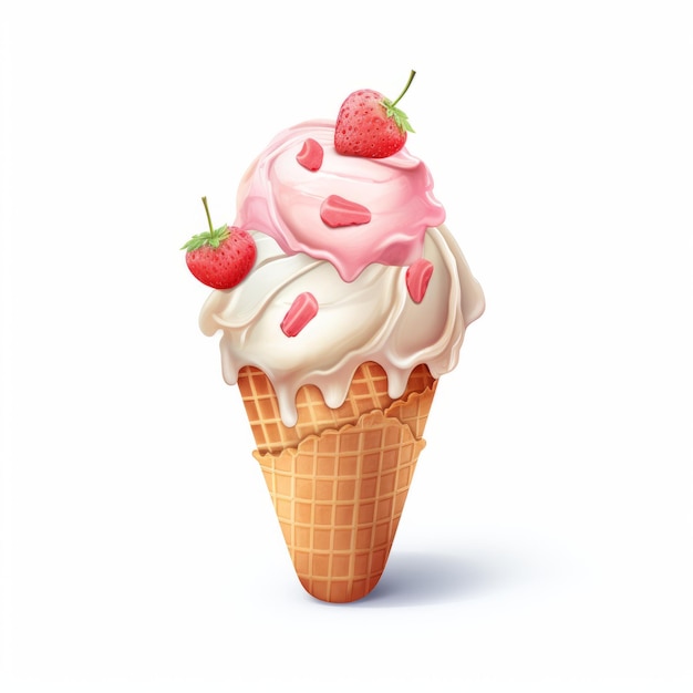Fantastico cono di gelato con fragole Illustrazione architettonica dettagliata