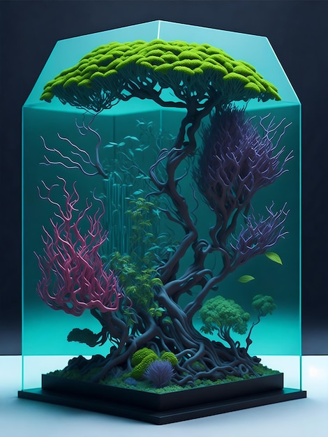 fantastico design digitale in vetro con albero bonsai