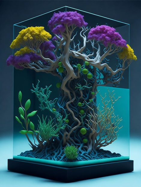 fantastico design digitale in vetro con albero bonsai