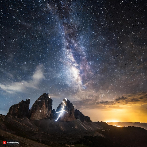 fantastico fulmine spaziale sullo sfondo stellato con la Via Lattea