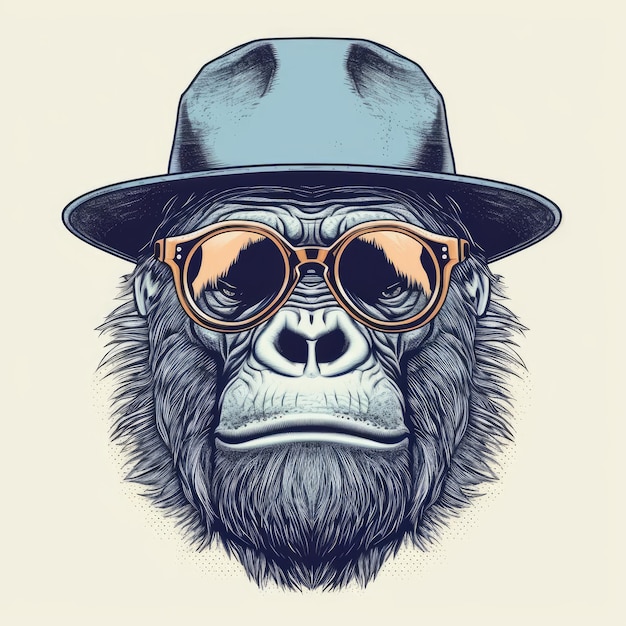 Fantastico gorilla in streetwear con occhiali da sole e cappello